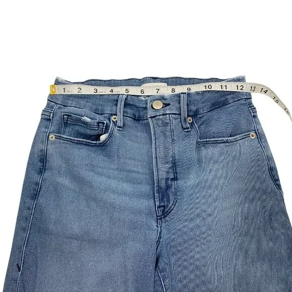 Good American Good Legs straight mid rise frayed hem & waist Sz 6 / 28 stretch - Picture 11 of 13